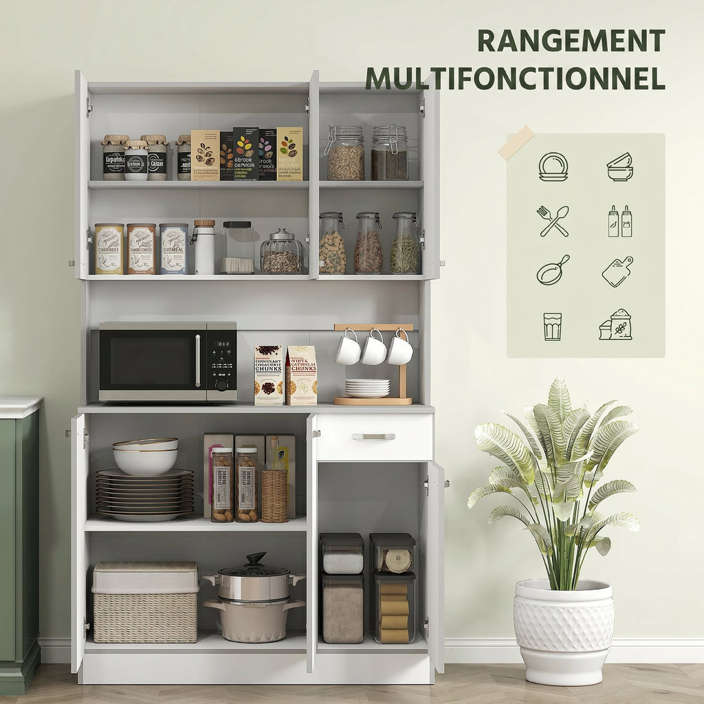 Buffet de cuisine armoire de cuisine contemporaine multi-rangements 6 portes 1 tiroir + grand plateau-3