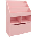 Bibliothèque étagère Multi-Rangement 3 étagères 2 niches Grand tiroir en bois Rose-0