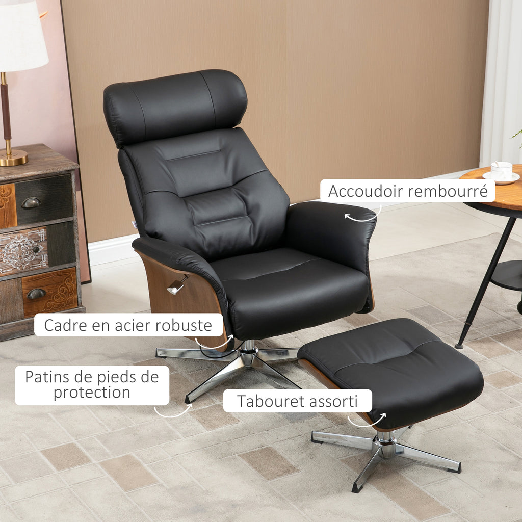 Fauteuil relax avec repose-pied, fauteuil de relaxation avec dossier inclinable, têtière réglable, 80x84x108cm, noir-7