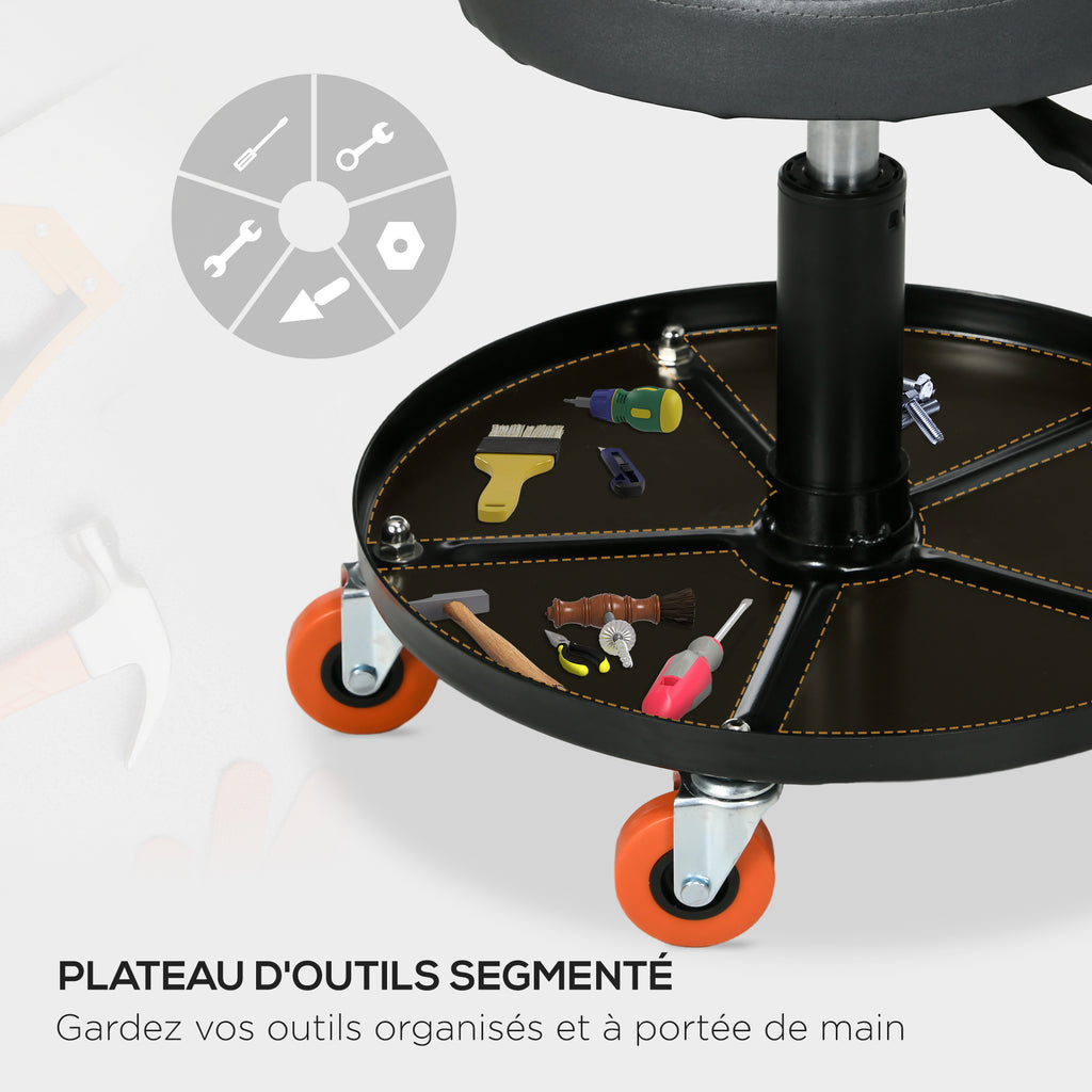 Tabouret de mécanicien siège pivotant hauteur réglable plateau de 100 kg pour le garage et la réparation automobile noir-3