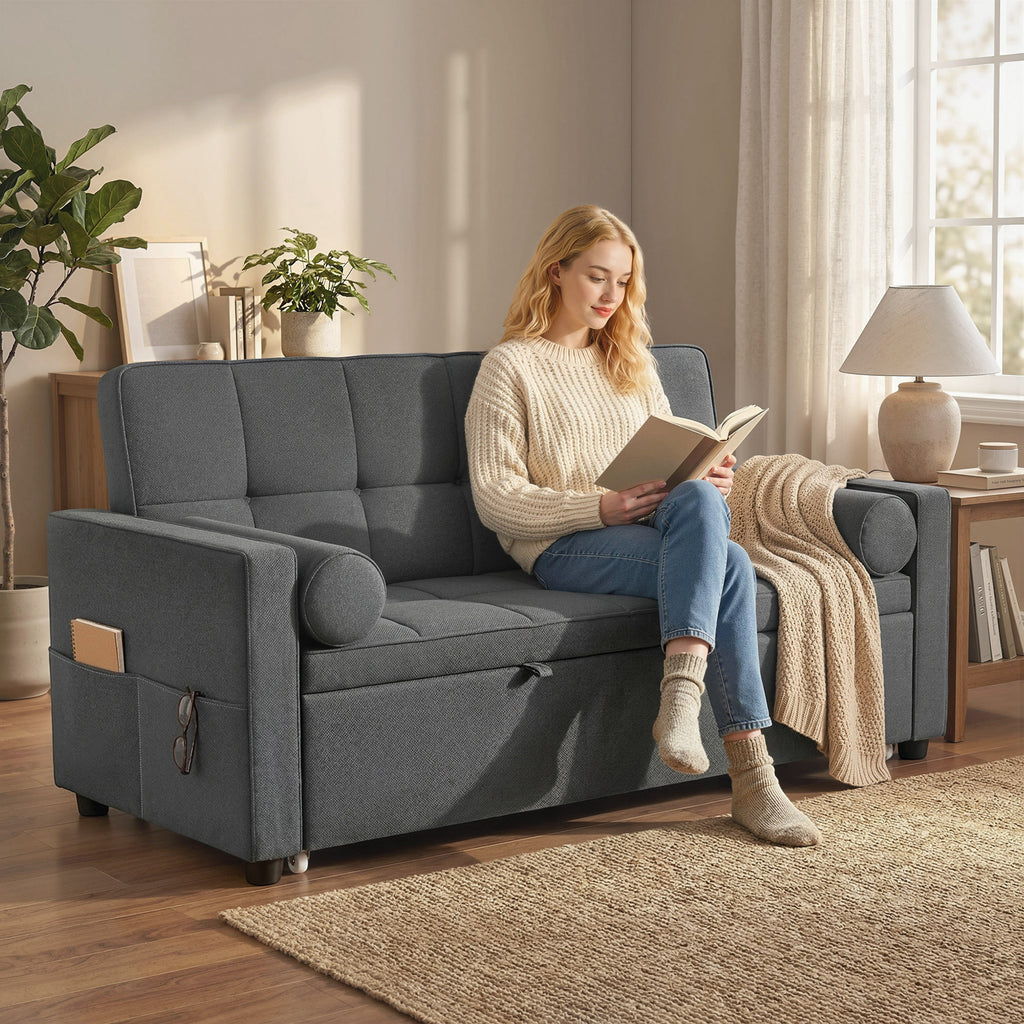 Canapé convertible 2 places 3 en 1 canapé-lit avec lit gigogne double dossier réglable 2 coussins 80,5x137,5x84cm gris-9
