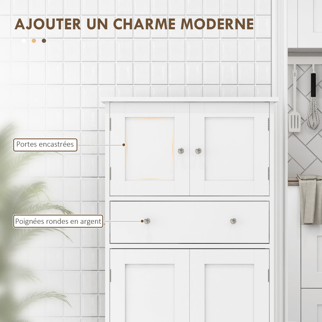 Armoire de cuisine buffet cuisine avec placards, étagères réglables, tiroir, 60 x 30 x 128 cm, blanc-3