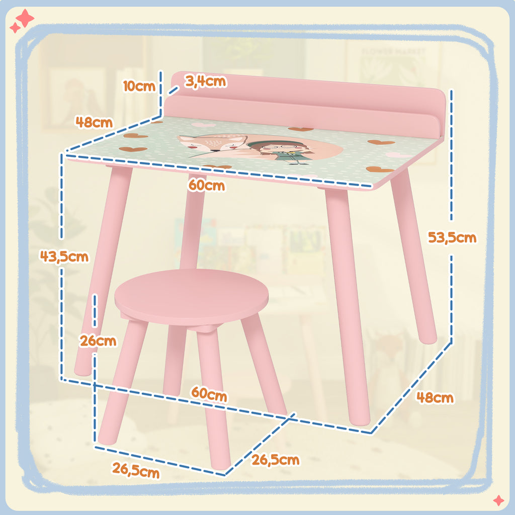 Ensemble table et chaise enfant table pour enfant avec chaise avec porte-livres motifs d'ours pour enfants 3-8 ans rose-2