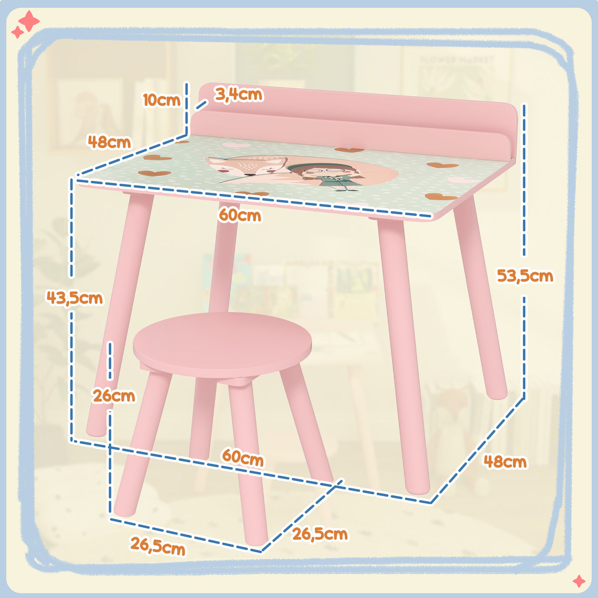 Ensemble table et chaise enfant table pour enfant avec chaise avec porte-livres motifs d'ours pour enfants 3-8 ans rose-2
