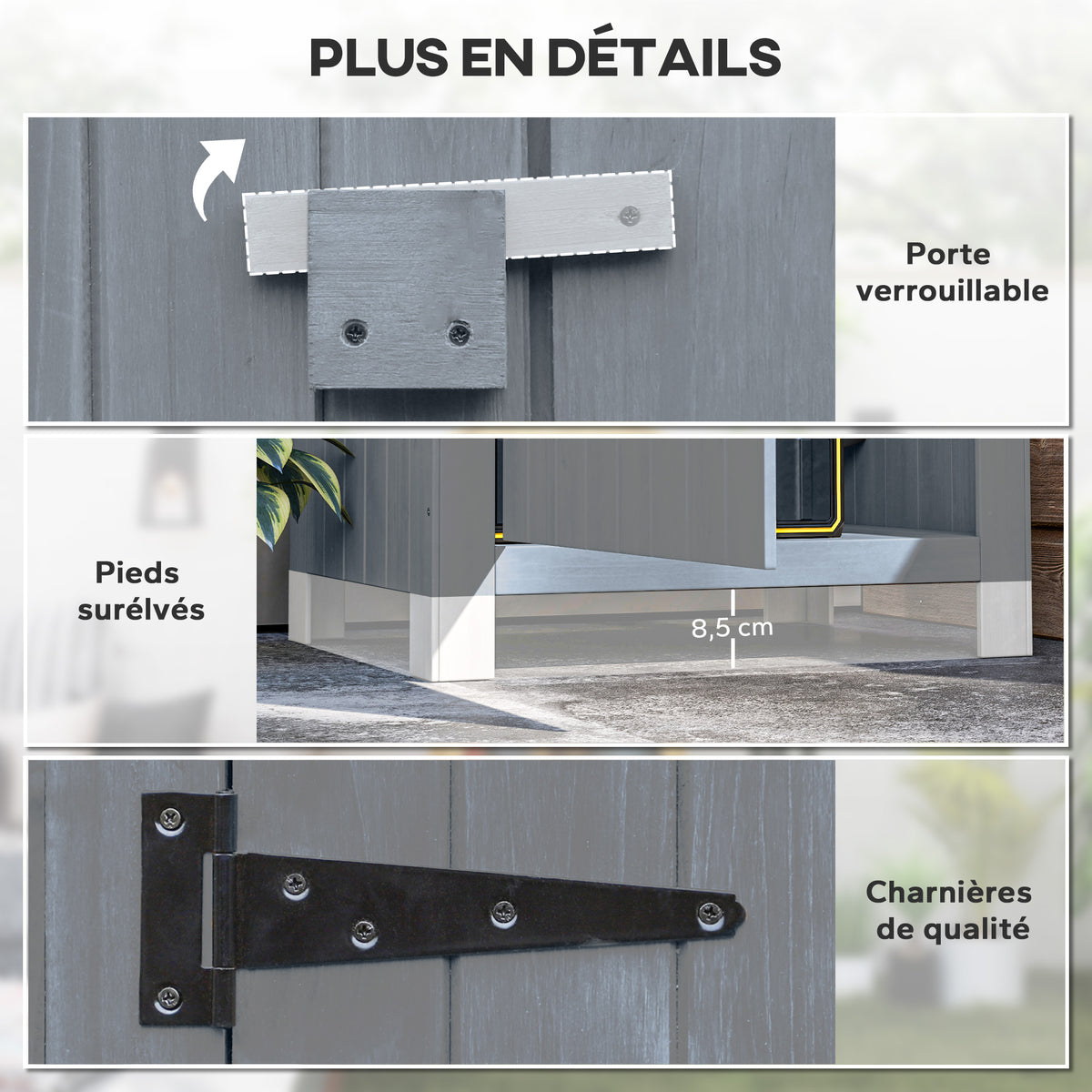 Armoire de jardin en bois Abri de jardin Armoire à outils Cabane en bois Toit bitumé Gris 77,5 x 54,2 x 179,5 cm-5