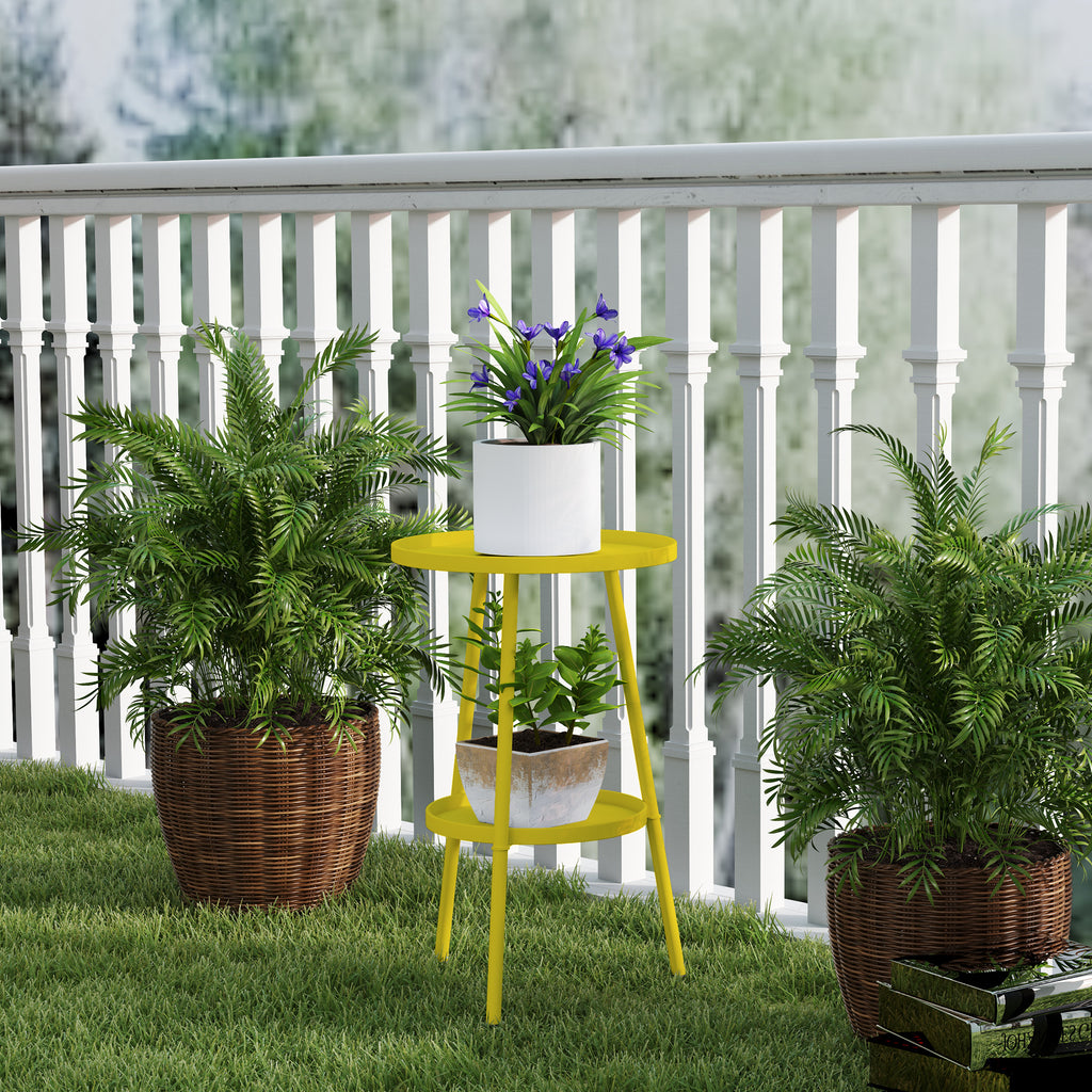 Petite table d'appoint ronde à 2 niveaux table de jardin pour terrasse salon balcon en métal Ø 32 x 51 cm jaune-6