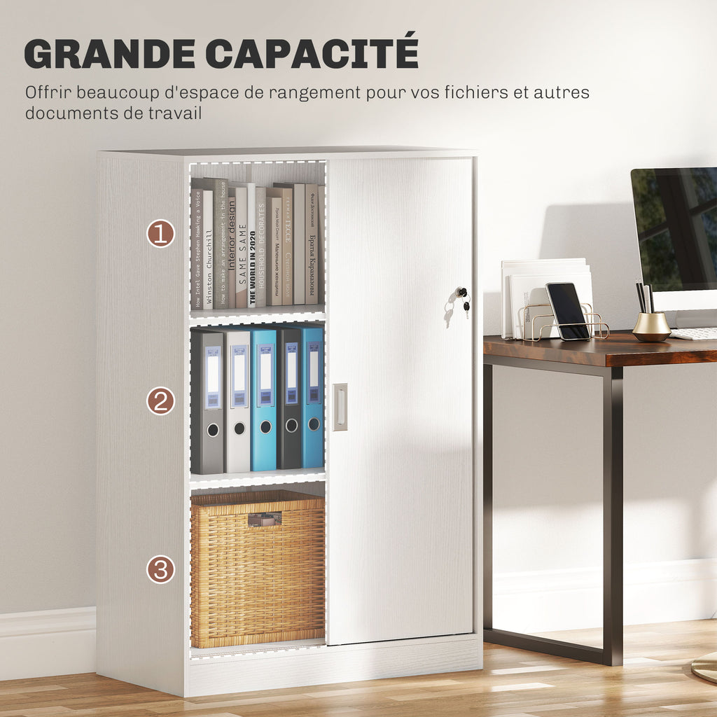 Armoire de Bureau 2 Portes coulissantes verrouillables dim. 80L x 40l x 120H cm 2 étagères en Bois Blanc-3