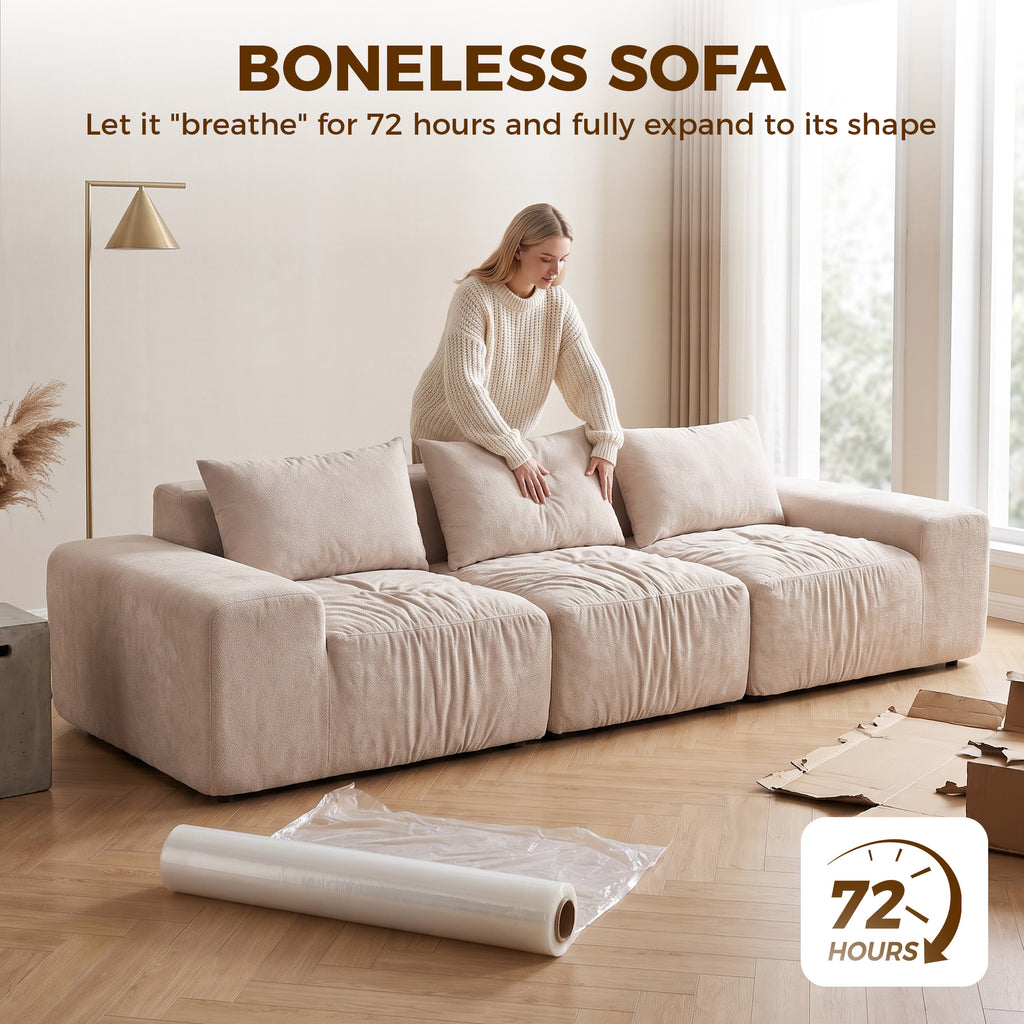 Canapé 3 Places en Chenille 320 cm, Canapé Modulaire, Assise et Accoudoirs Extra-Larges, Entièrement Compressé, Beige-8