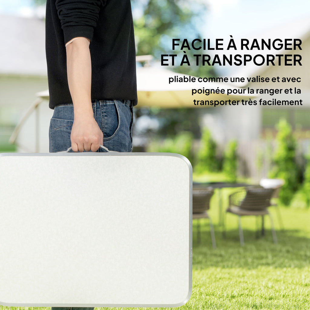 Table Pliante Table de Camping Table de Jardin Hauteur réglable Aluminium MDF Blanc-3