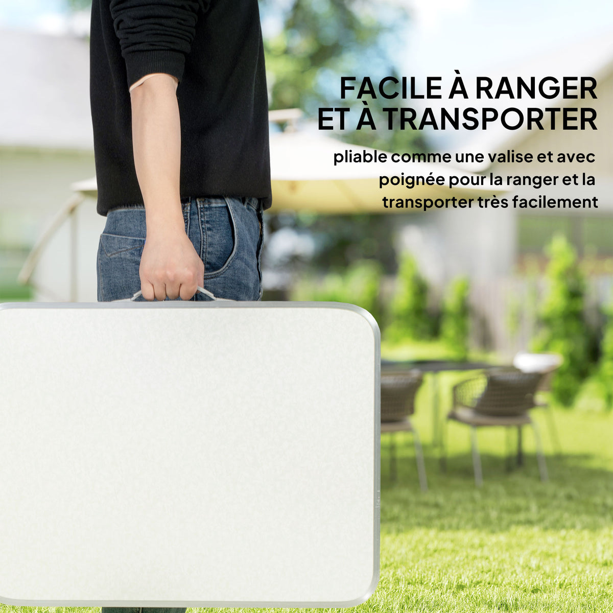 Table Pliante Table de Camping Table de Jardin Hauteur réglable Aluminium MDF Blanc-3