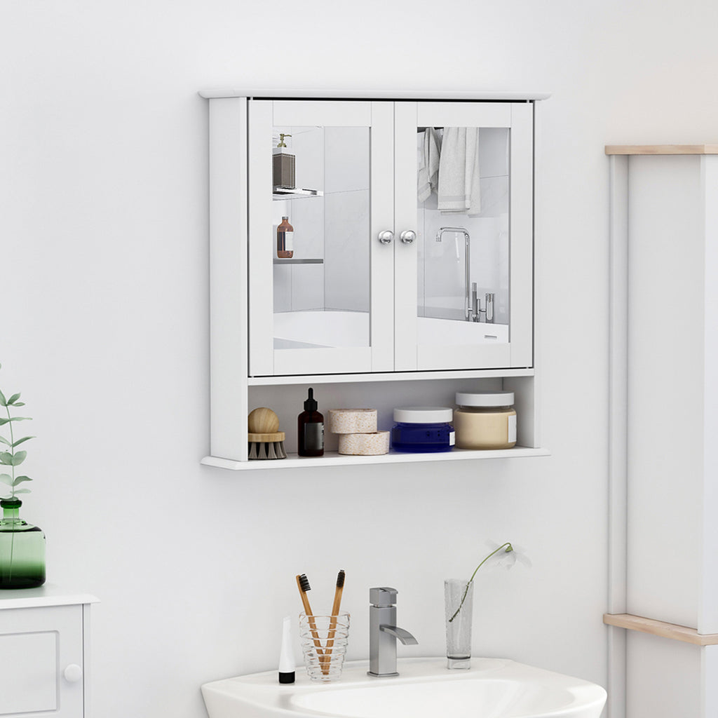 Armoire Murale étagère Salle de Bain 56L x 13l x 58H cm Double Porte Miroir étagère réglable MDF Gris-1