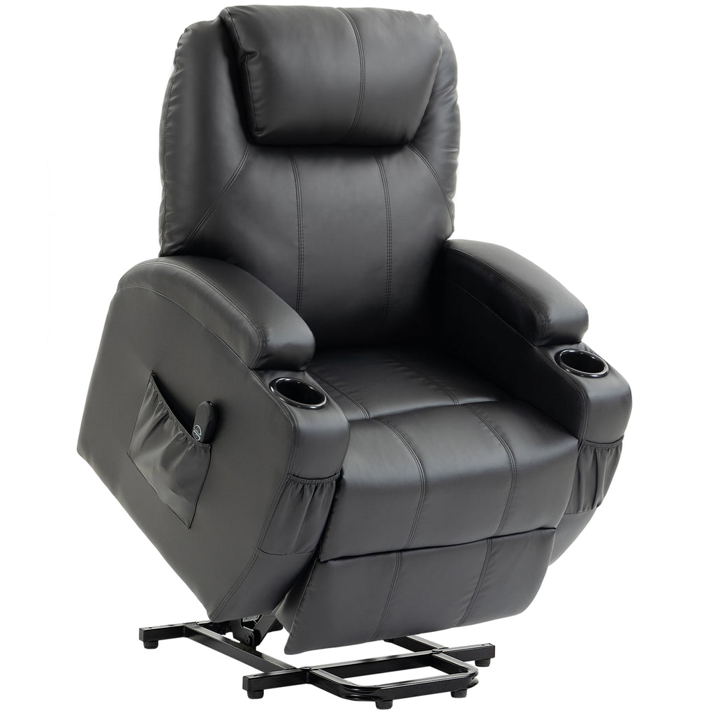 Fauteuil releveur électrique, fauteuil relax électrique, repose-pied, dossier inclinable, port USB, 83x95x107cm, noir-0