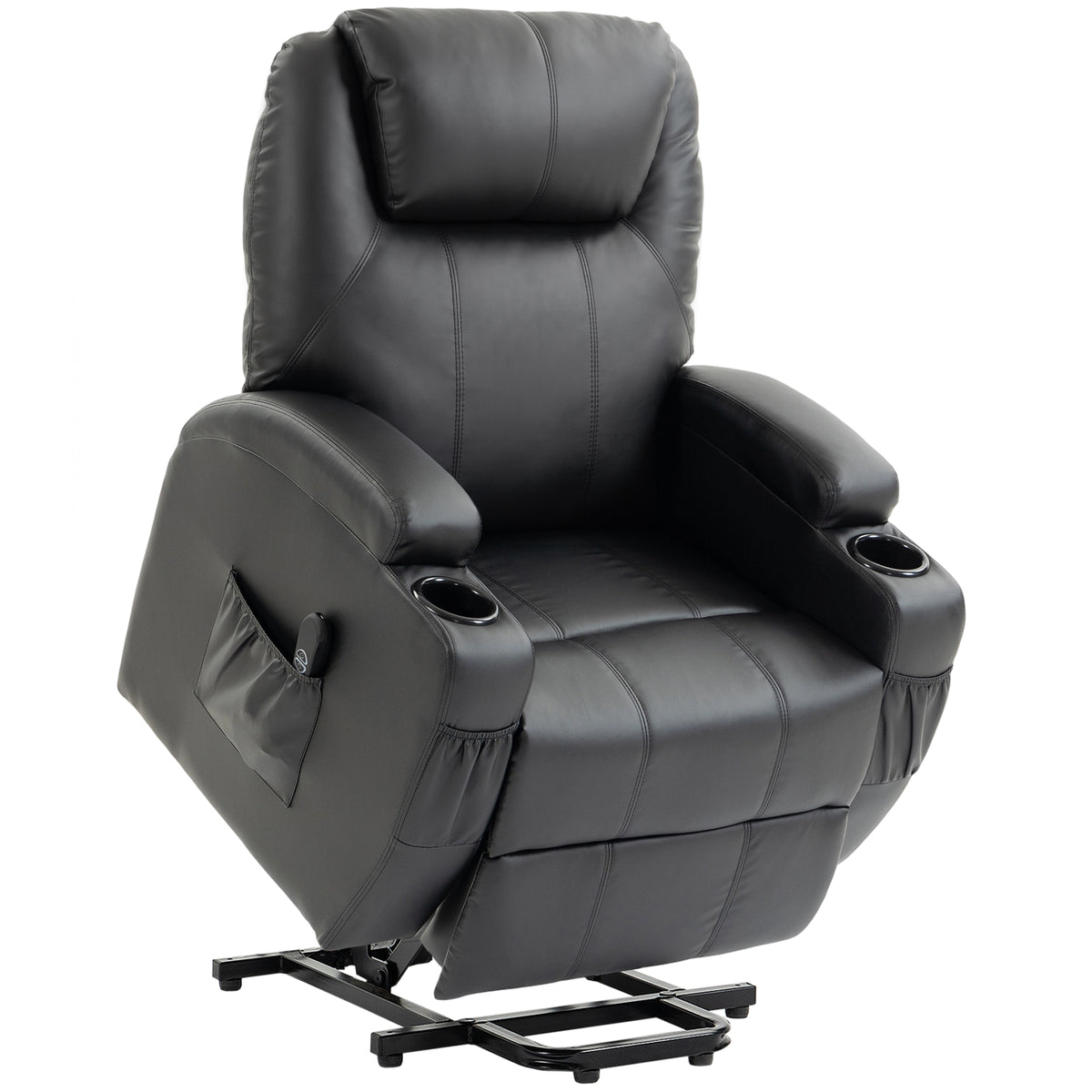 Fauteuil releveur électrique, fauteuil relax électrique, repose-pied, dossier inclinable, port USB, 83x95x107cm, noir-0