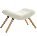 Repose pied salon ottoman pouf salon tabouret de canapé en tissu avec pieds en bois de hêtre, siège rembourré, crème-0