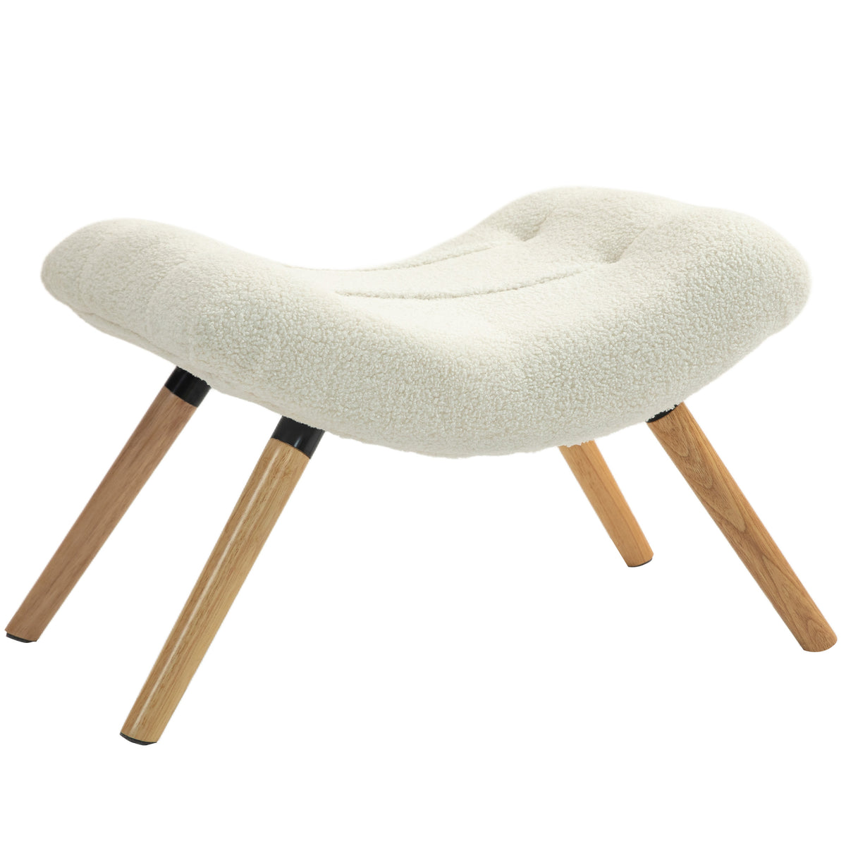Repose pied salon ottoman pouf salon tabouret de canapé en tissu avec pieds en bois de hêtre, siège rembourré, crème-0
