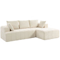 Canapé d'angle 256 cm avec méridienne, canapé-lit 3 places en chenille forme de L, assise et accoudoirs larges, beige-0