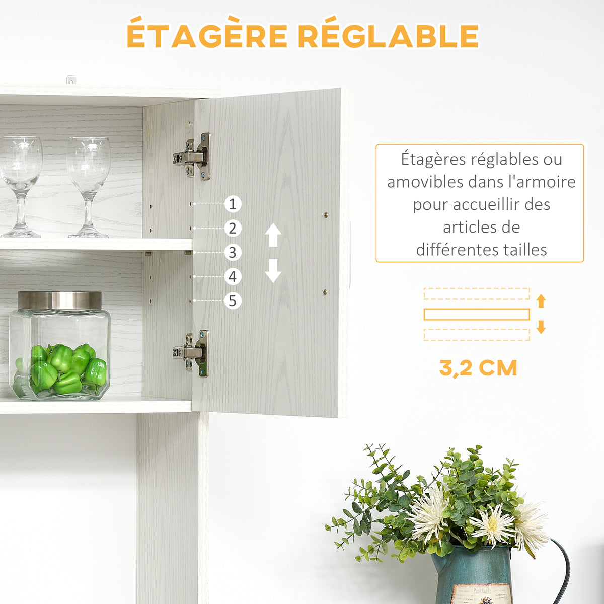 Buffet de cuisine armoire de cuisine multi-rangements 4 portes 1 tiroirs étagère + grand plateau blanc-6