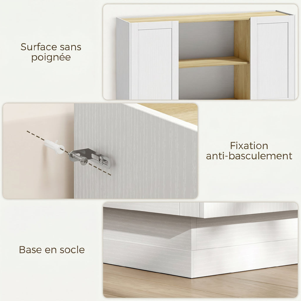 Buffet Cuisine, Meuble de Rangement avec 2 Portes et 2 Étagères Ouvertes, 133 x 35 x 79,7 cm, Bois Naturel et Blanc-5