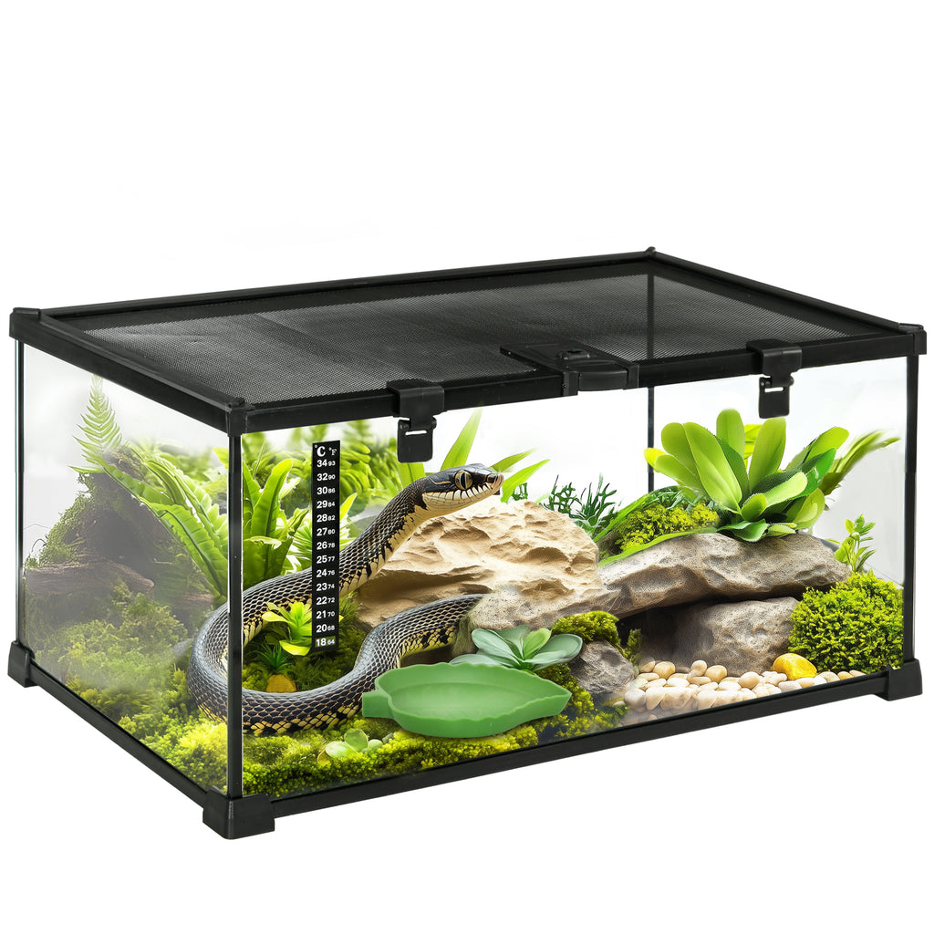 Boîte à reptiles boîte d'élevage de reptiles habitat de terrarium transparent couvercle coulissant noir-0