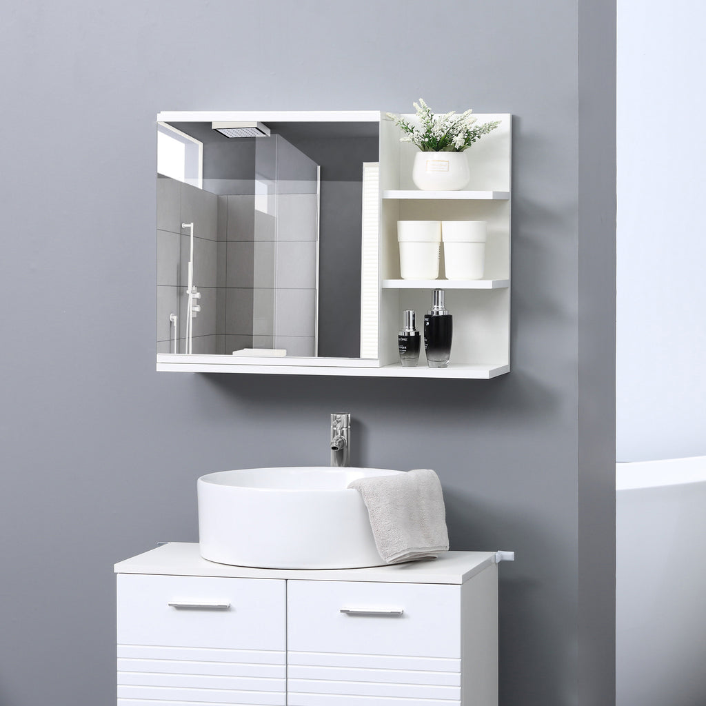 Armoire Miroir de Salle de Bain avec étagère 3 étagères latérales kit Installation Murale fourni en Bois Aspect Blanc-1