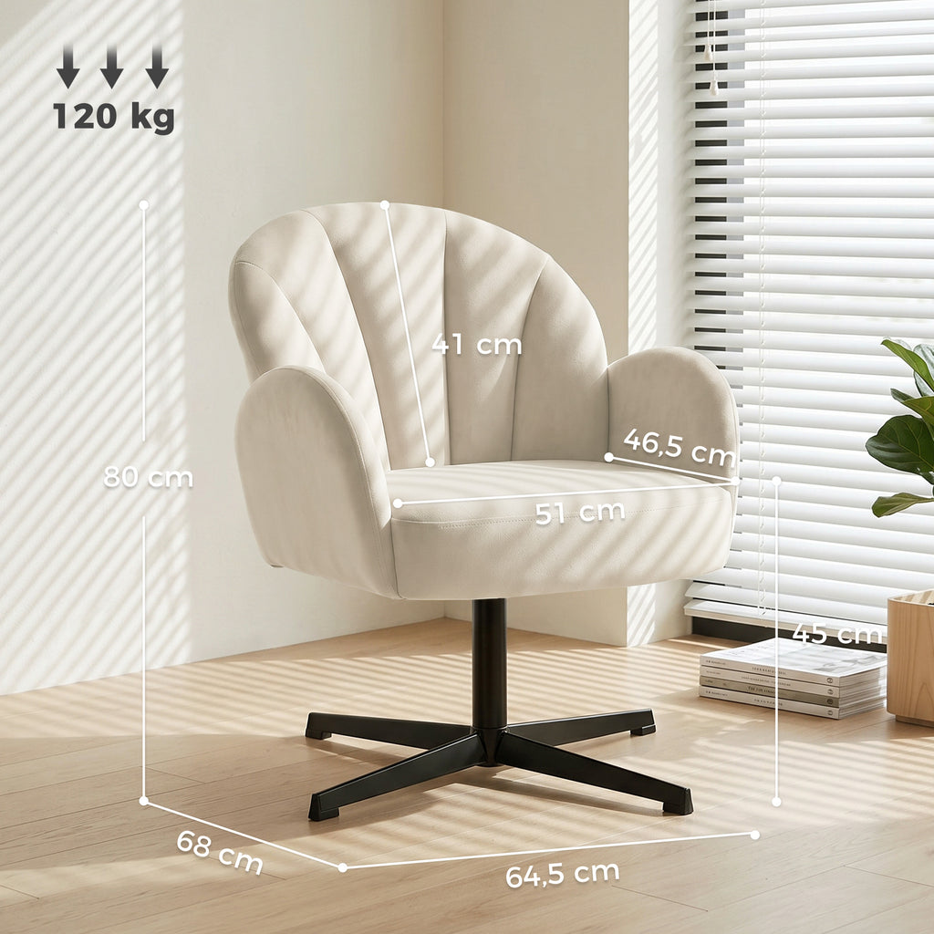 Fauteuil salon pivotant fauteuil d'appoint rembourré en velours dossier en forme de coquille coussin à ressorts beige-2