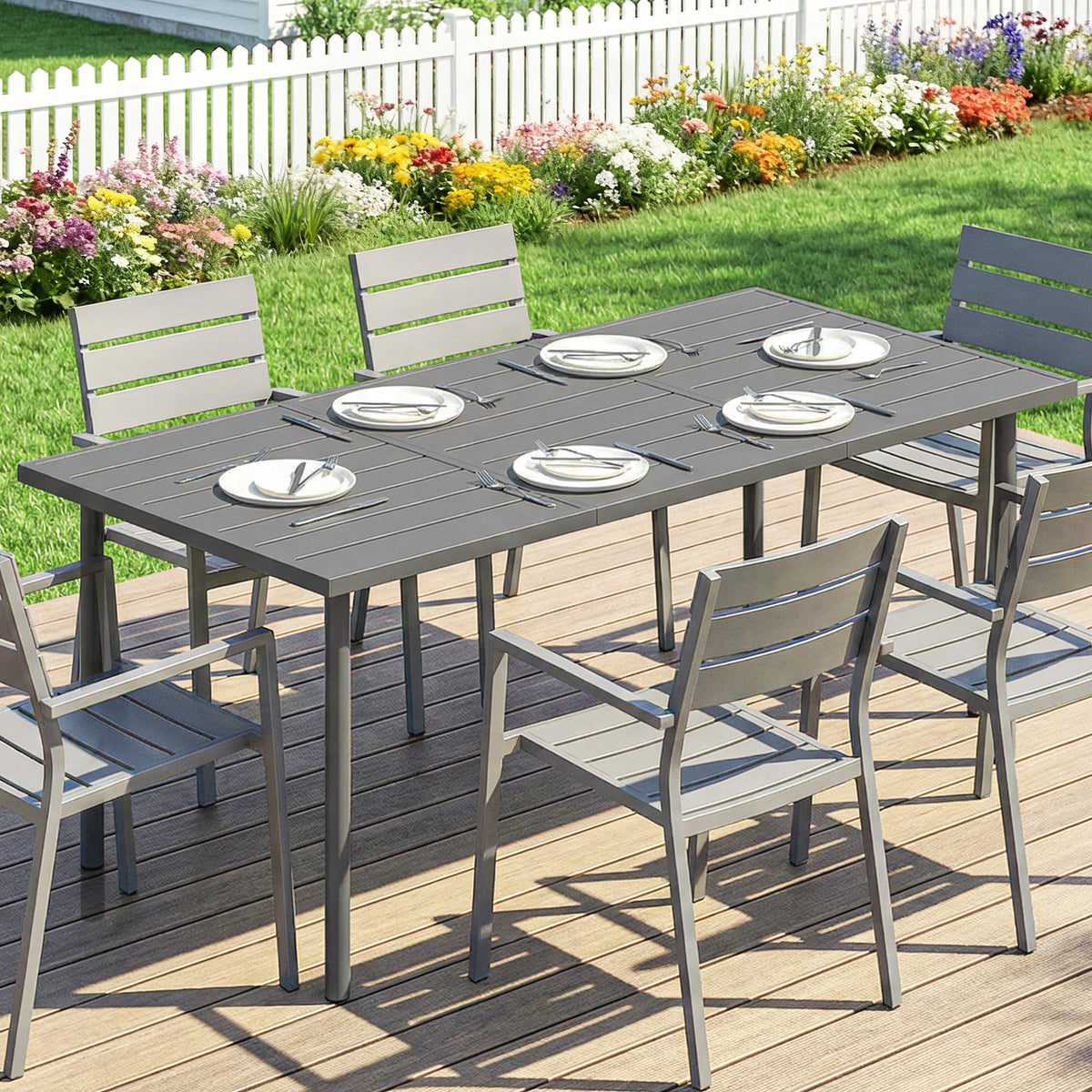 Table de jardin pour 6 personnes, 165 x 80 cm, table à manger extérieure rectangulaire avec plateau à lattes en métal-7