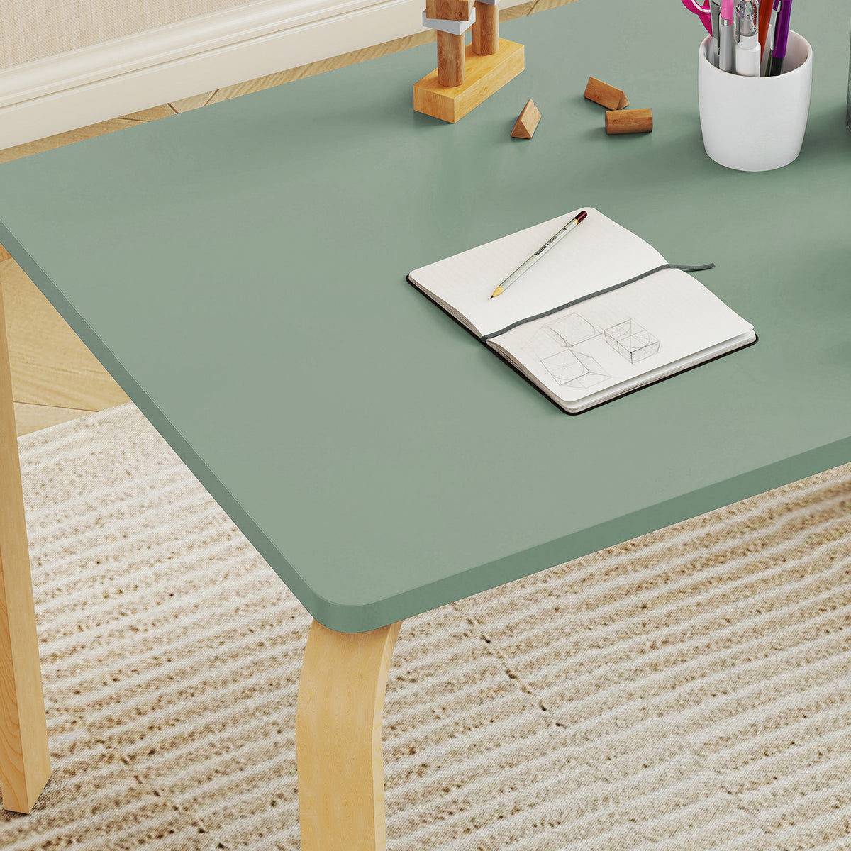 Table enfant avec chaises, lot table et 2 chaises enfant en bois pour dessiner, jouer, étudier, 78x53x53cm, vert-8