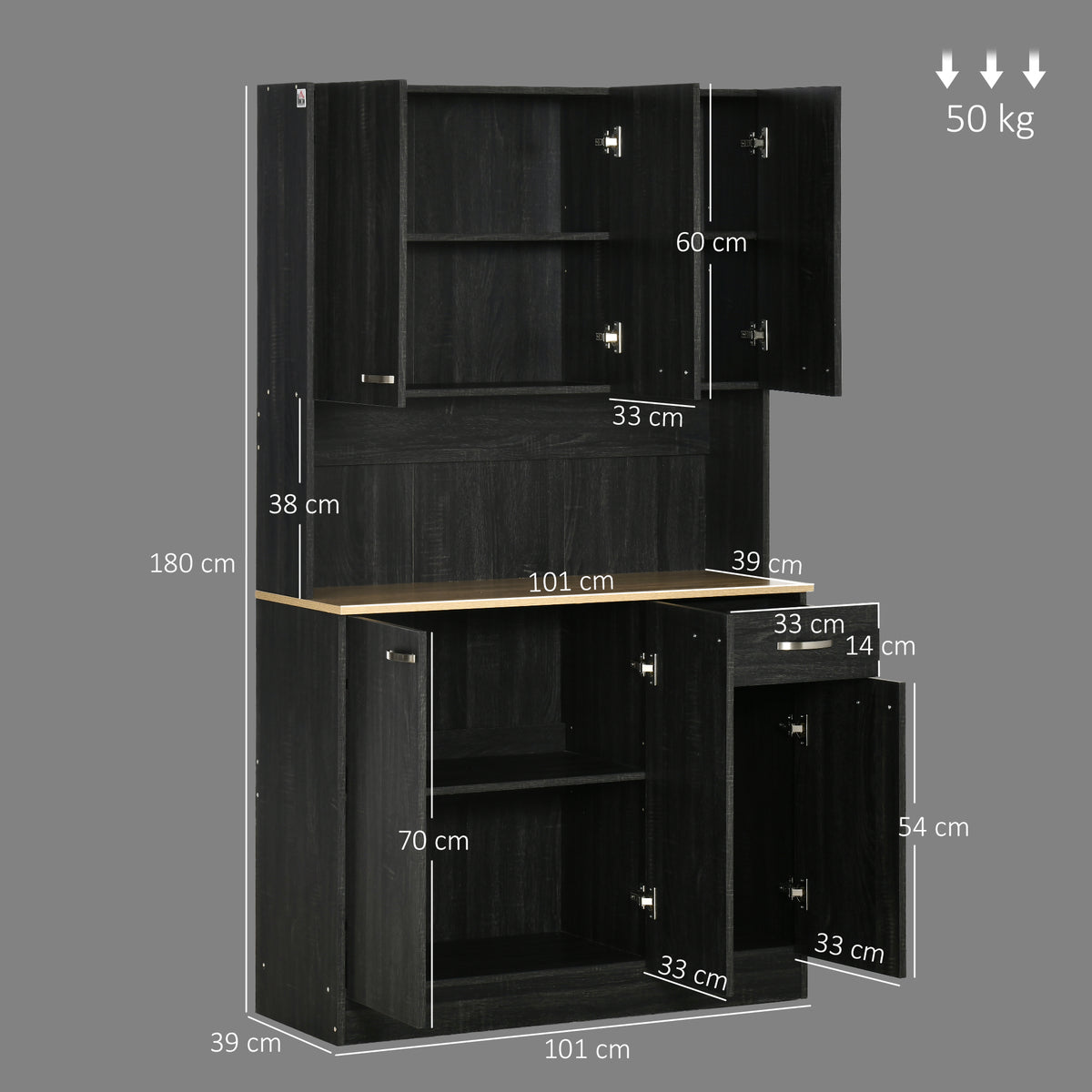 Buffet de cuisine armoire de cuisine contemporaine multi-rangements 6 portes 1 tiroir + grand plateau-2