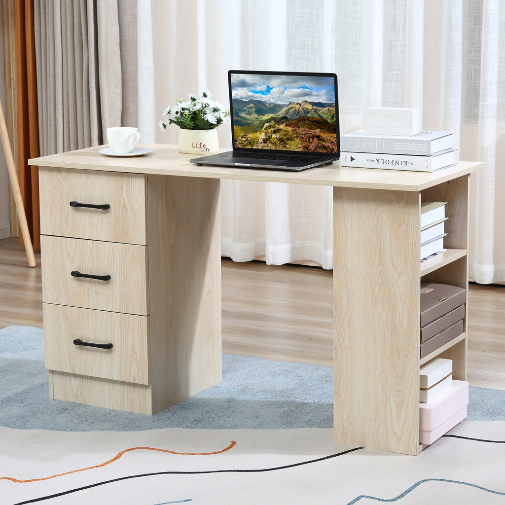 Bureau 120 x 50 cm avec étagères et tiroirs, pour petit espace, bureau à domicile, chambre à coucher, couleur bois-1