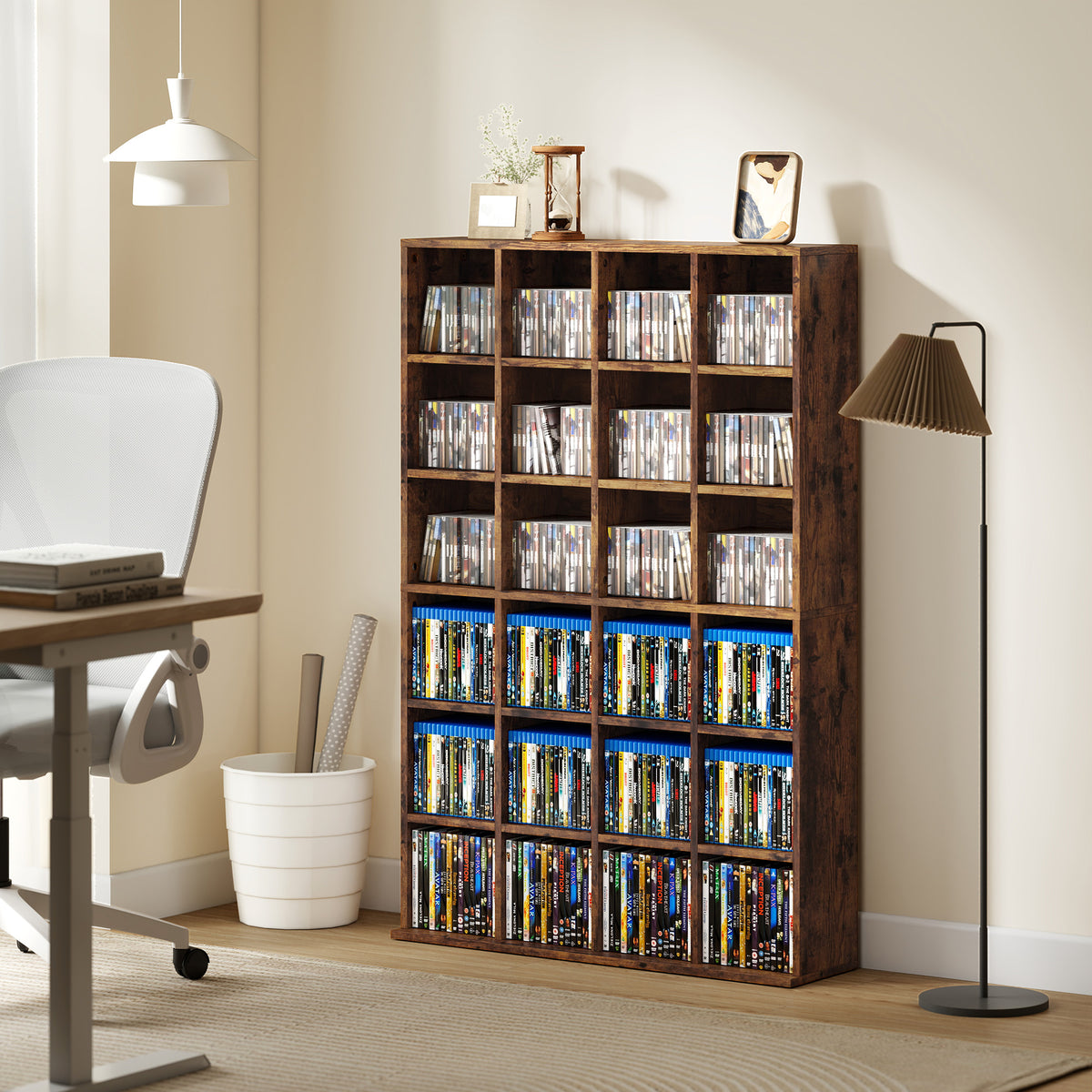 Meuble de Rangement 456 CDs / 336 DVDs, Étagère Multimédia, 24 Compartiments et 16 Étagères Ajustables, Marron-9