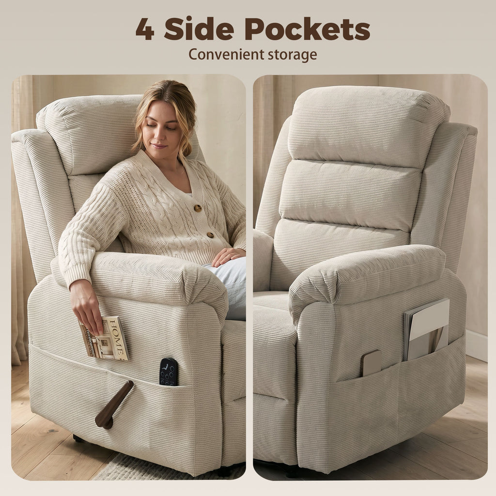 Fauteuil Inclinable de Massage et Chauffage, Fauteuil de Relaxation, Appuie-tête Réglable Poches Latérales, Crème-8