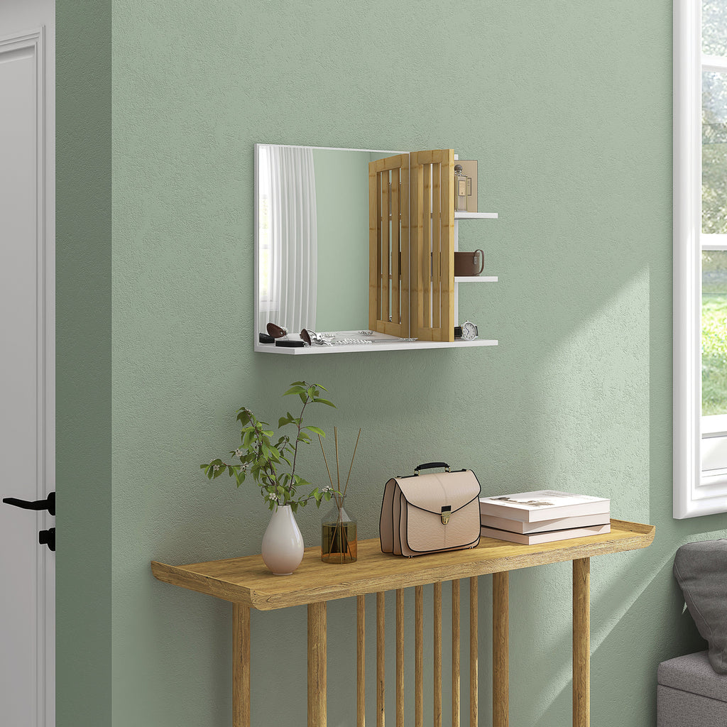 Miroir mural de salle de bain avec 3 étagères latérales 1 étagère inférieure en bambou 45 x 15 x 58,5 cm blanc-9