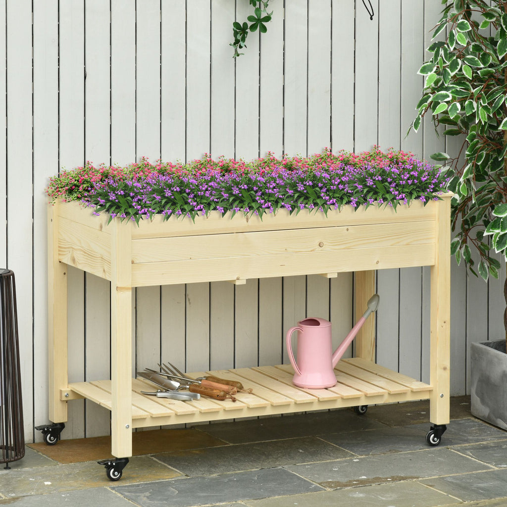 Jardinière sur Pieds - Potager sur roulettes - étagère, Inserts d'irrigation, Feutre de Drainage Inclus - Bois-1