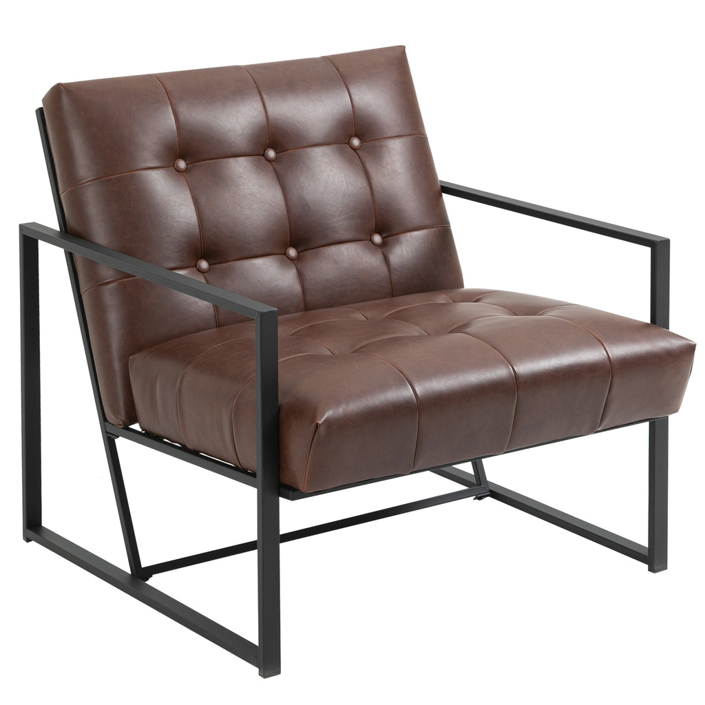 Fauteuil de salon Chesterfield Fauteuil Relax Assise Dossier capitonnés Structure métal Noir revêtement synthétique Chocolat-9