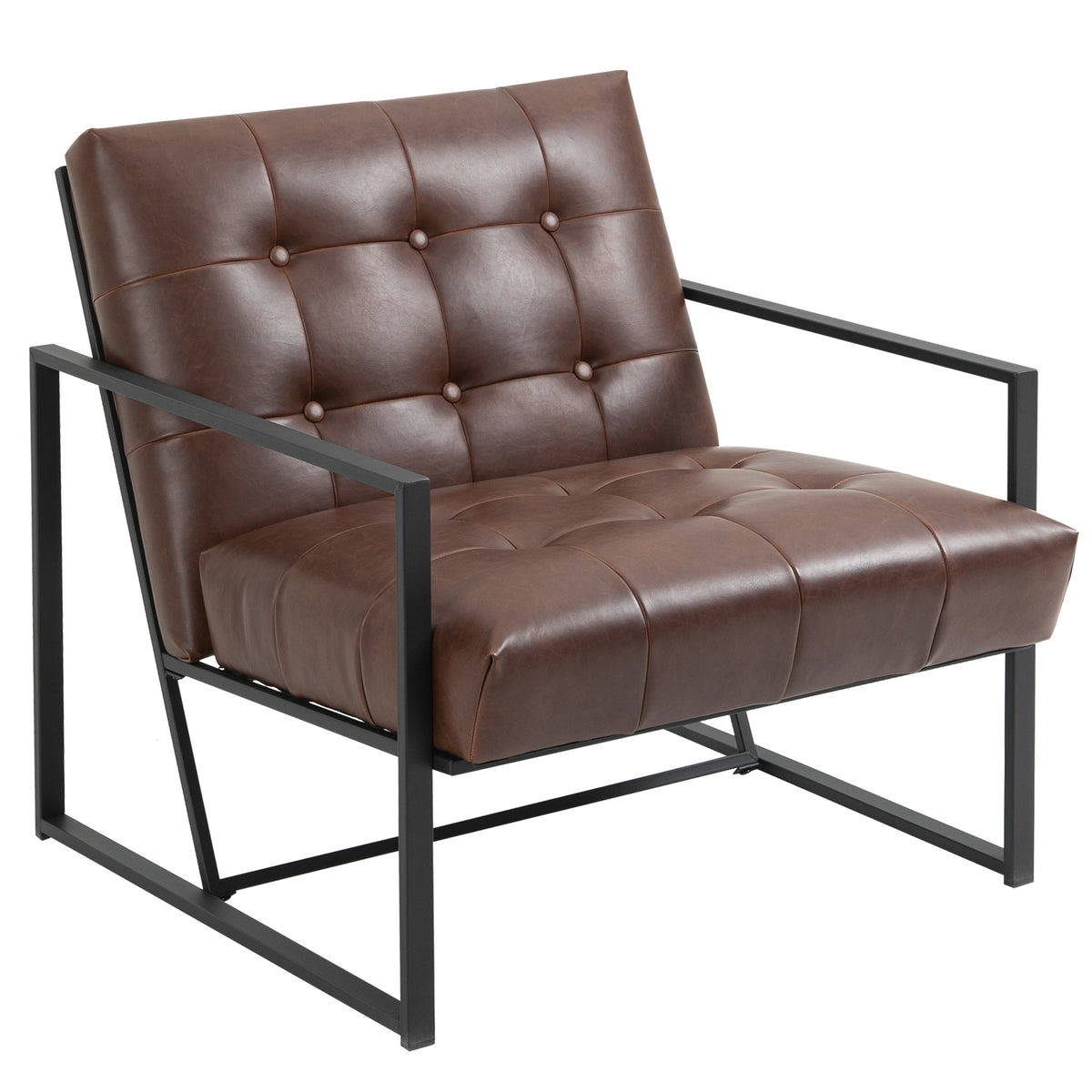 Fauteuil de salon Chesterfield Fauteuil Relax Assise Dossier capitonnés Structure métal Noir revêtement synthétique Chocolat-9