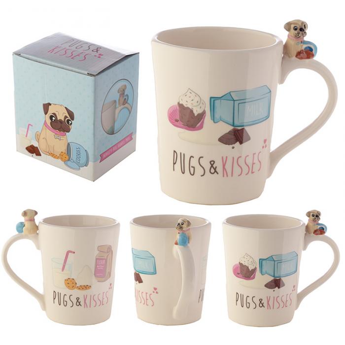 TAZZA CON CARLINO SU MANICO PUGS & KISSES