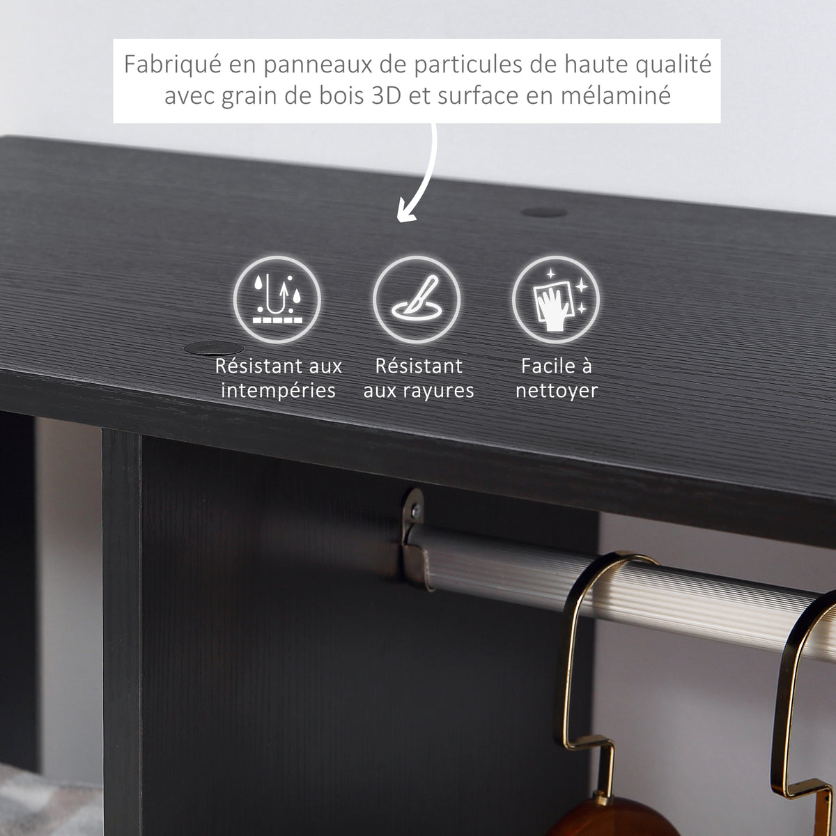 Armoire penderie Armoire de Rangement Mobile Panneaux de Particules Noir-5