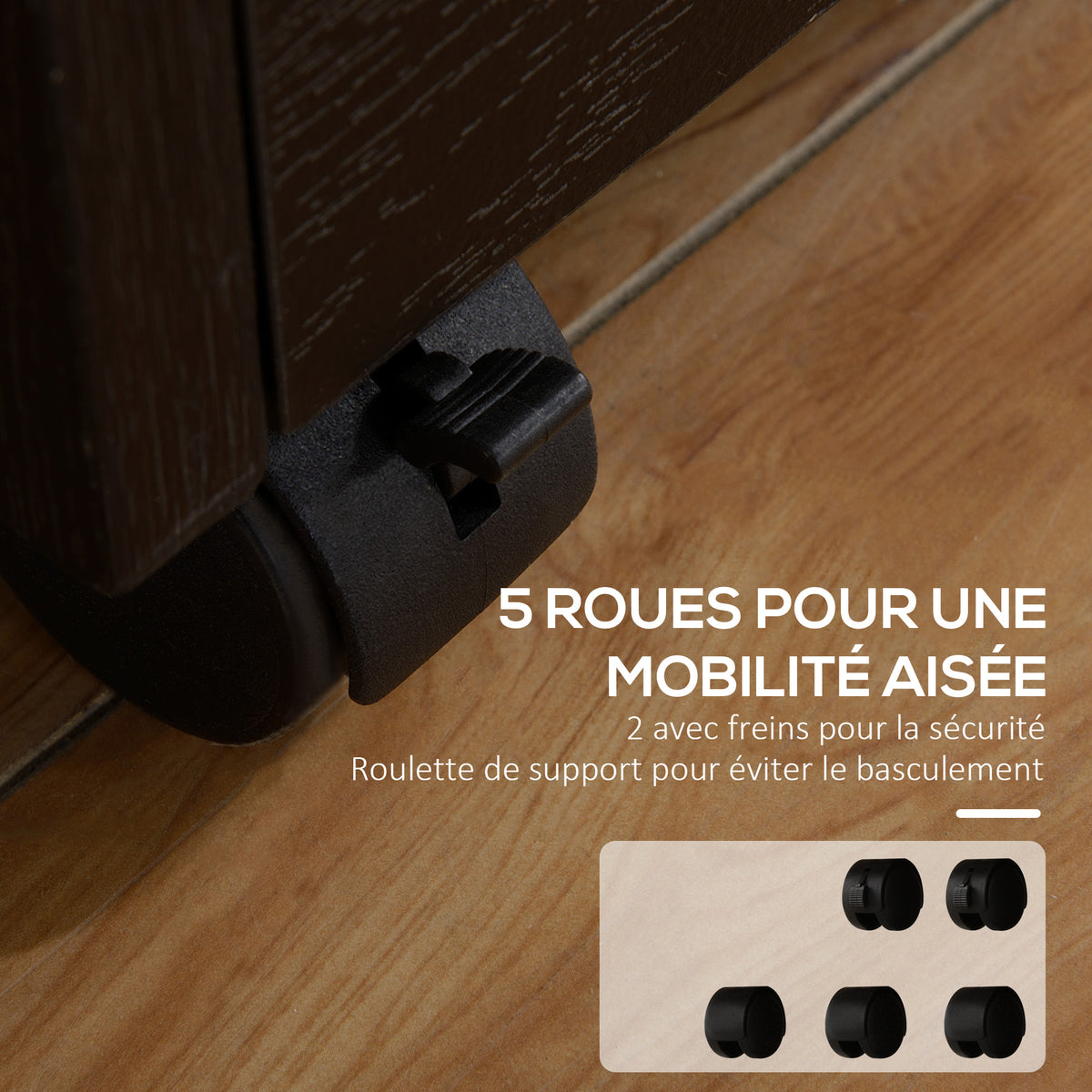 Caisson de bureau rangement bureau sur roulettes 3 tiroirs 1 verrouillable 1 trieur dossiers en bois noir-6