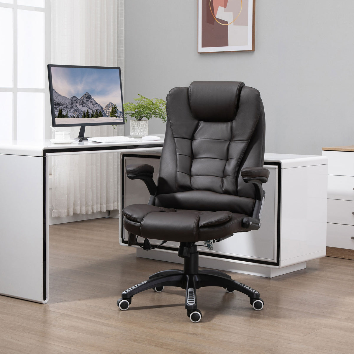 Fauteuil de bureau massant et chauffant électrique fauteuil bureau ergonomique revêtement synthétique brun-9