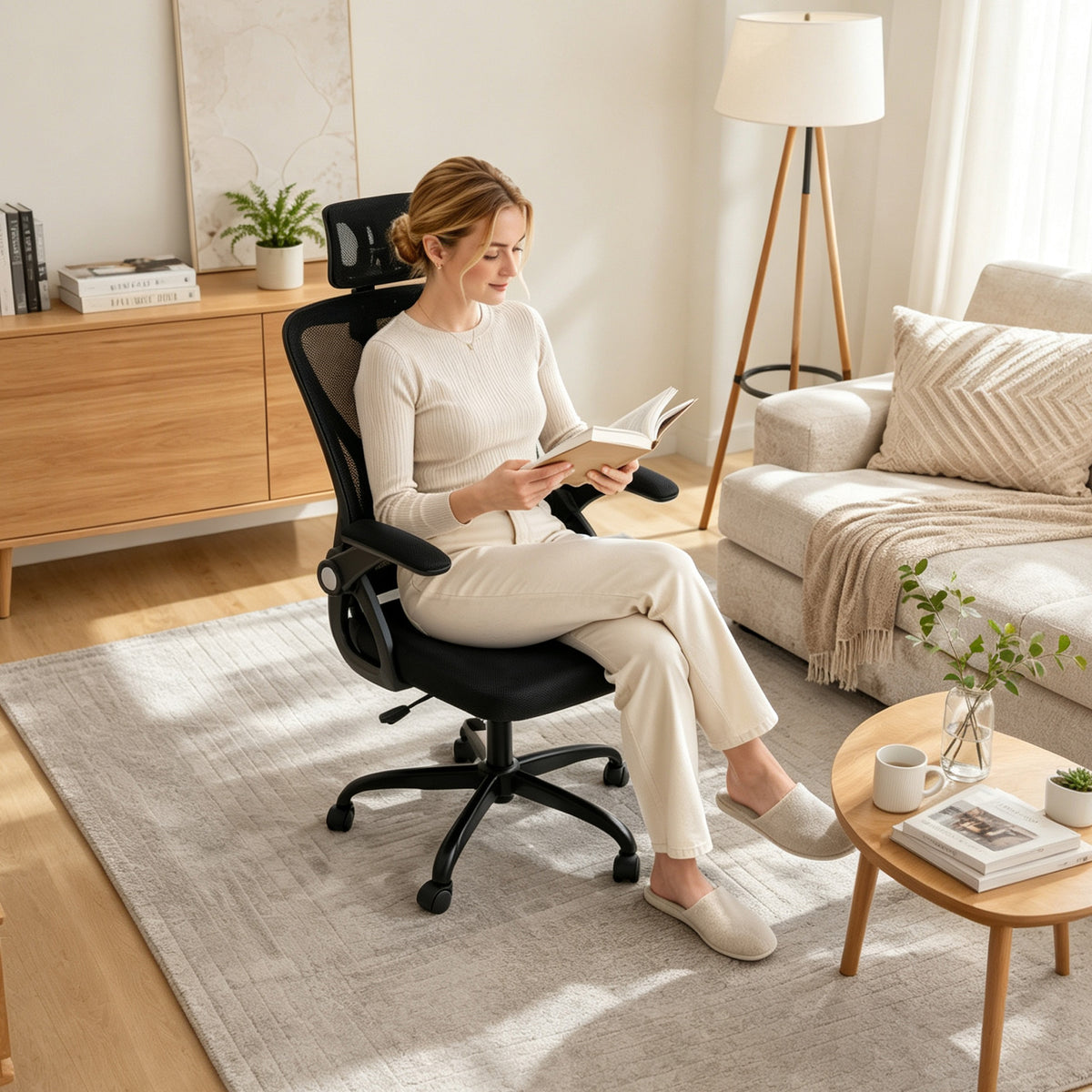 Chaise Bureau Ergonomique, Accoudoirs Relevables, Appui-tête, Fonction Basculante, Hauteur Réglable, 59x62x125cm, Noir-9