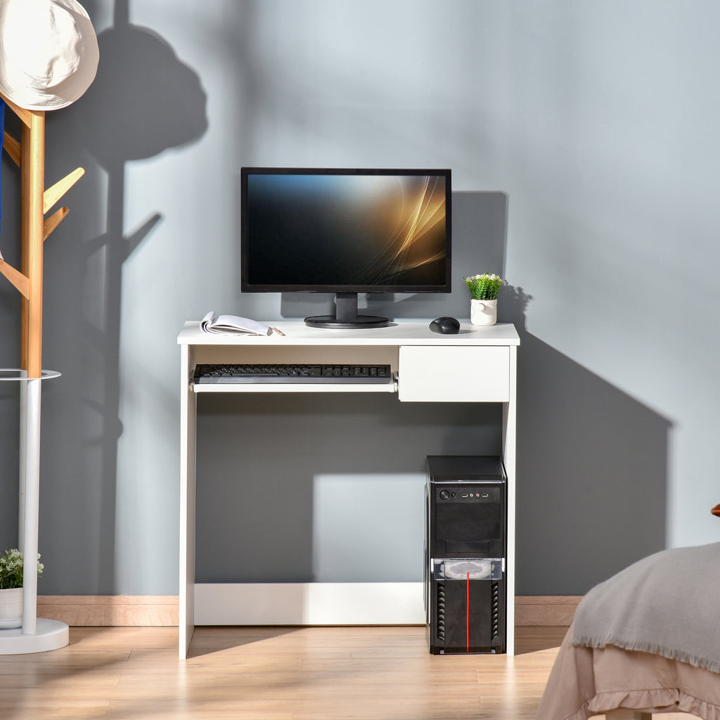 Bureau d'Ordinateur, 80 x 45 x 75 cm, Bureau avec Rangement, Plateau pour Clavier et Tiroir, Blanc-9