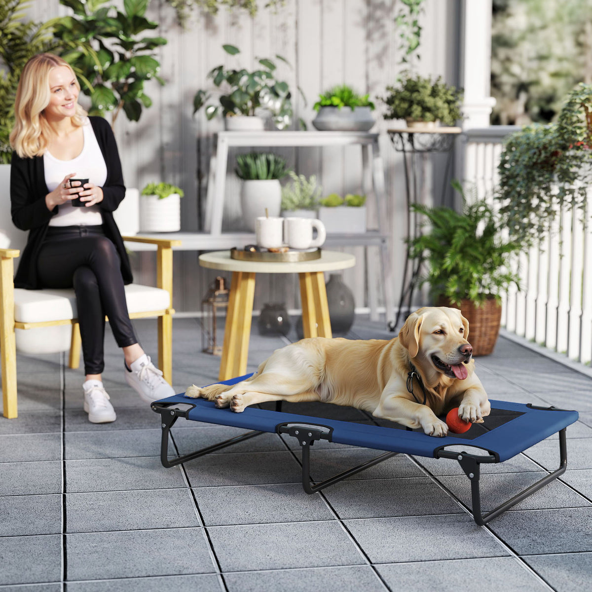 Lit surélevé pour chiens pliable rafraîchissant, lit de camp pour animaux en maille respirante 107x61x20cm bleu foncé-1
