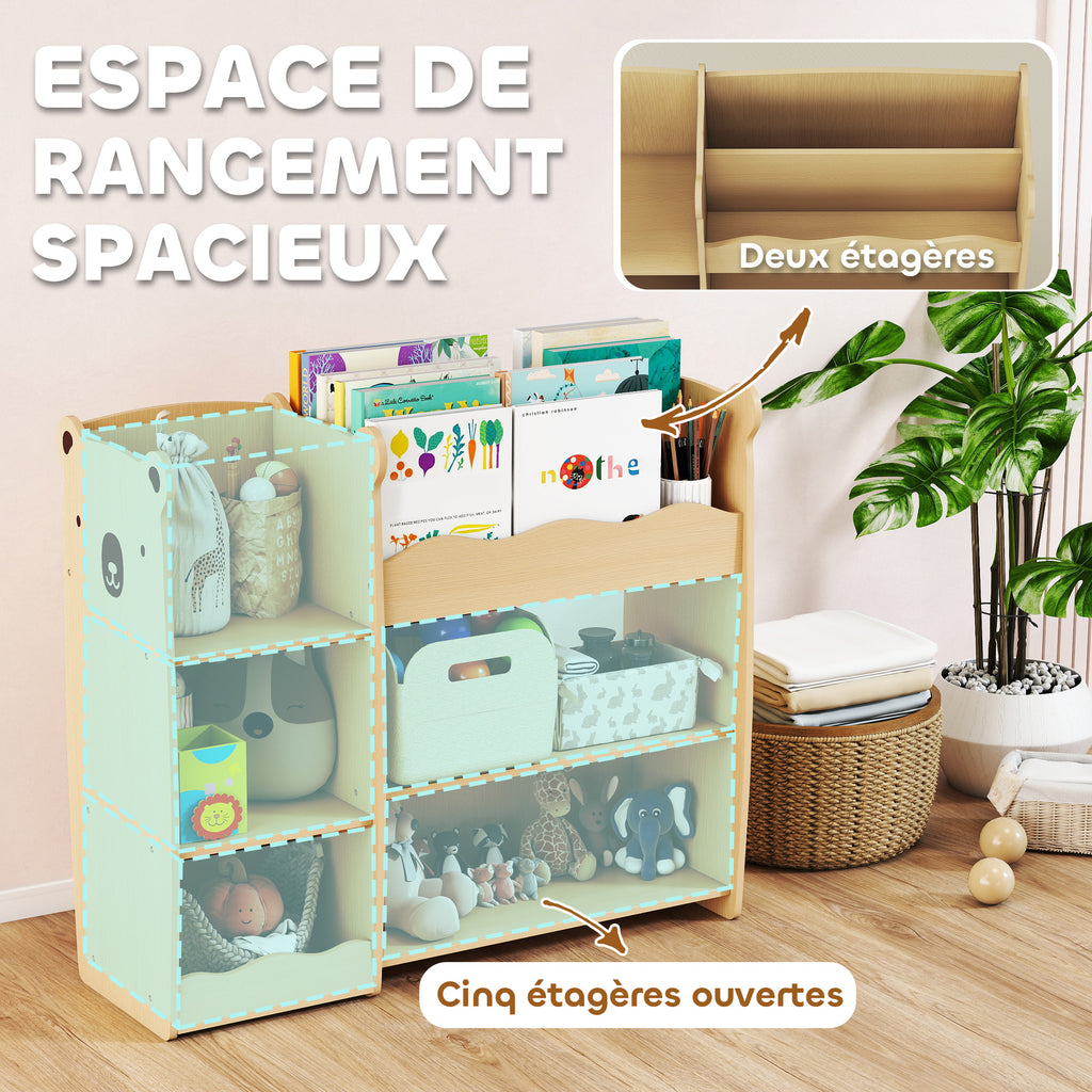 Meuble rangement enfant 3 niveaux, étagère de rangement pour jouets enfants avec étagères ouvertes, 92x29x79cm, naturel-3