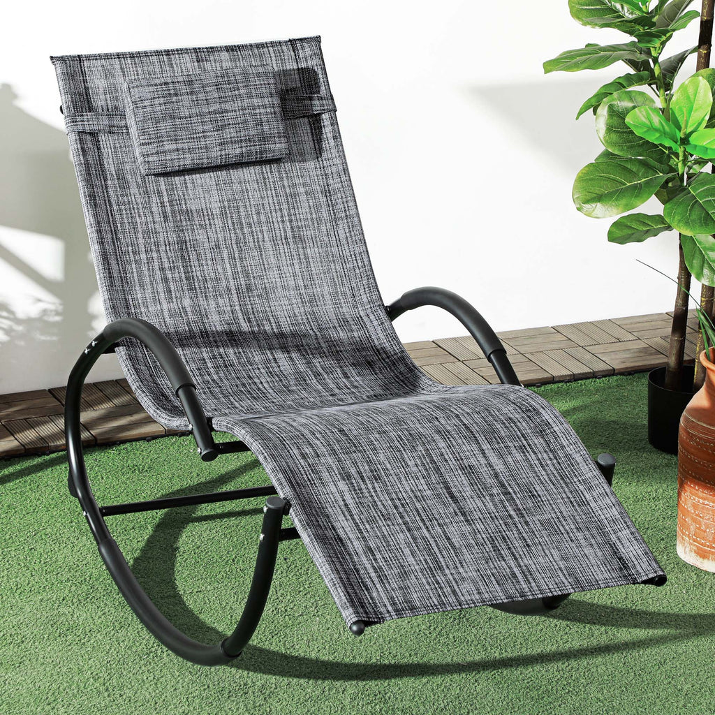 Chaise longue à bascule avec tétière utilisation extérieure intérieure gris chiné-1