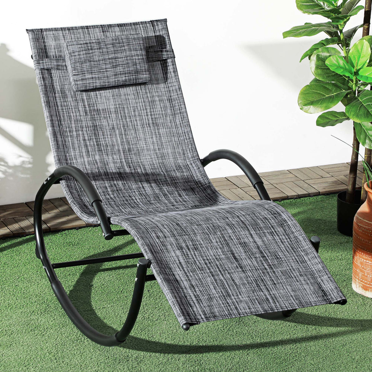 Chaise longue à bascule avec tétière utilisation extérieure intérieure gris chiné-1