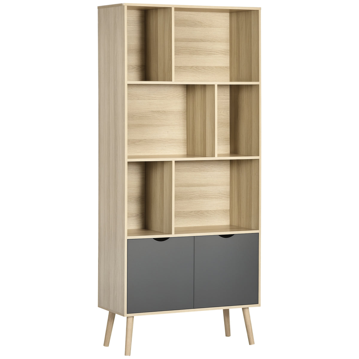 Bibliothèque étagère meuble de rangement placard 6 étagères dim. 80L x 35l x 180H cm naturel et gris foncé-0
