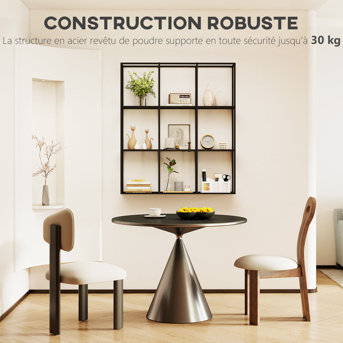 Étagère Murale Industrielle 9 Compartiments, Étagère Modulaire en Métal pour Objets de Collection, 87,5x18x100cm Noir-3