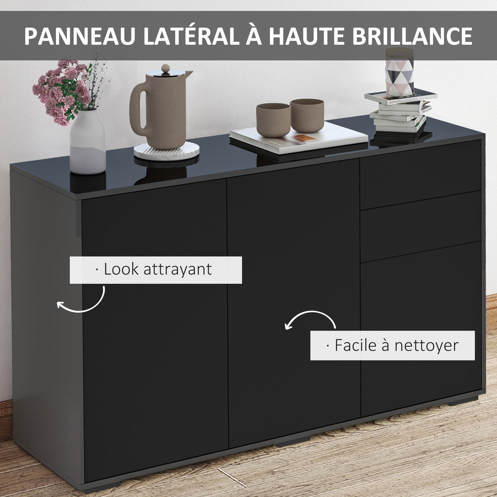 Buffet meuble de rangement 2 tiroirs coulissants 3 portes étagère réglable panneaux de particules 117 x 36 x 74 cm noir-4