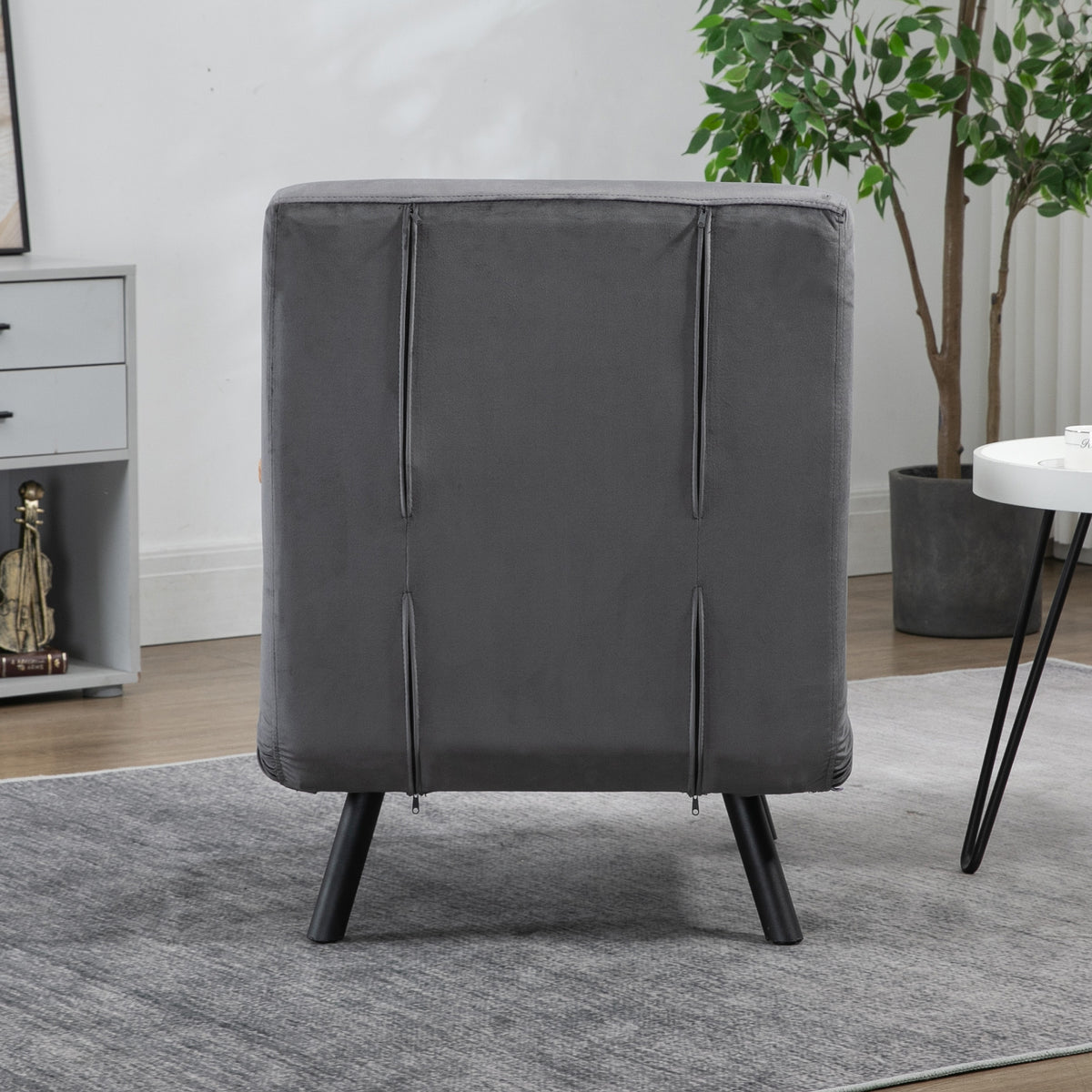 Fauteuil convertible 1 place fauteuil-lit chauffeuse 3 en 1 dossier réglable oreiller tissu velours 63x73x81cm gris-7