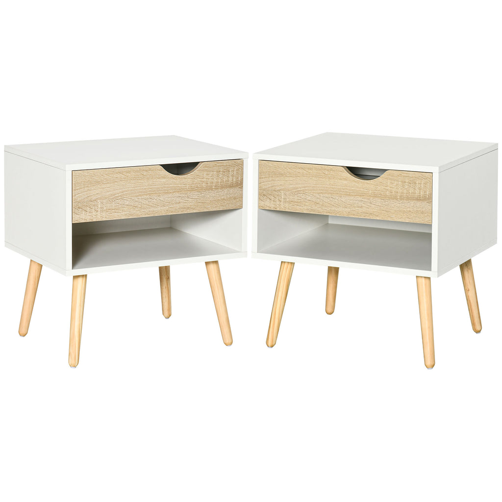 Lot de 2 Tables de Nuit tiroir Niche Design Moderne Panneau de Particules Classe E1 Pieds en Bois Massif 50 x 39 x 51 cm-0